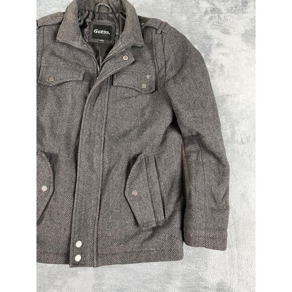 Guess Black Herringbone Wool Blend  Women's S/P Snap Front Lined Winter Coat - Picture 5 of 8